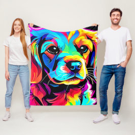 Rainbow Dog Portrait Art Fleecedecke