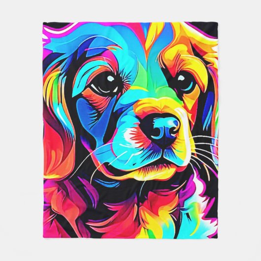 Rainbow Dog Portrait Art Fleecedecke (Vorderseite)