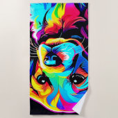 Rainbow Dog Portrait Art Strandtuch (Vorderseite)