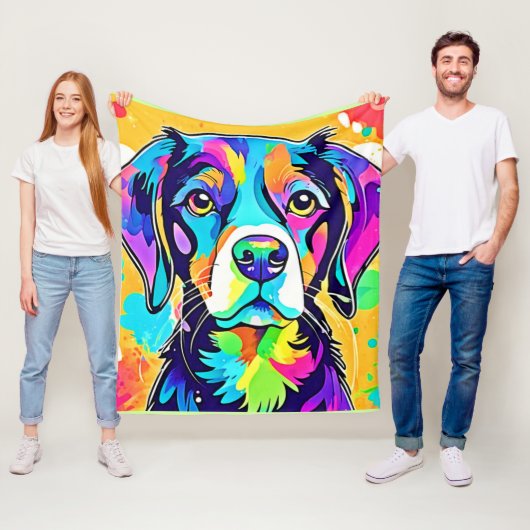 Rainbow Dog Portrait Design Fleecedecke (Beispiel)