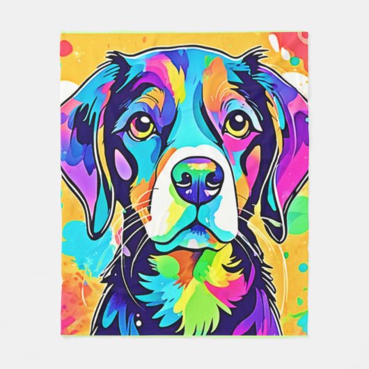 Rainbow Dog Portrait Design Fleecedecke (Vorderseite)