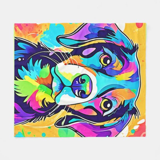 Rainbow Dog Portrait Design Fleecedecke (Vorderseite (Horizontal))