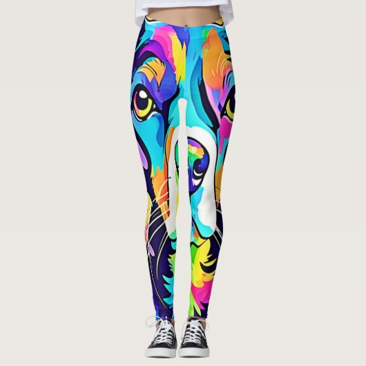 Rainbow Dog Portrait Design Leggings (Vorderseite)