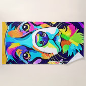 Rainbow Dog Portrait Design Strandtuch (Vorderseite)