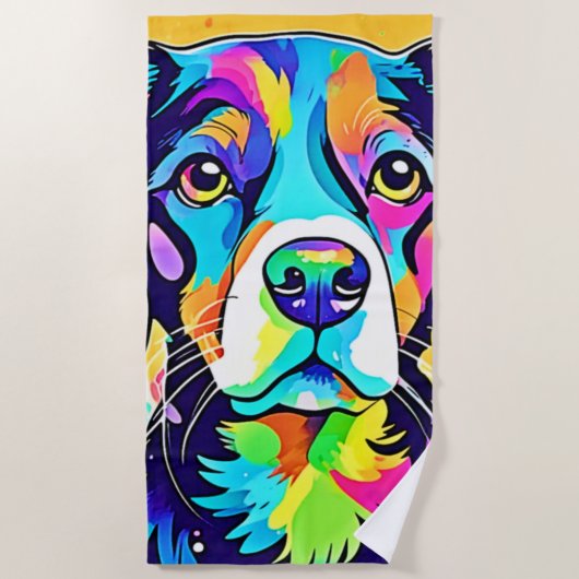 Rainbow Dog Portrait Design Strandtuch (Vorderseite)
