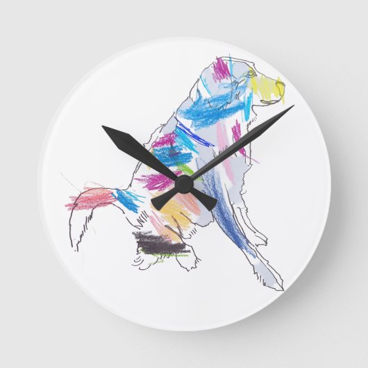 Rainbow Dog Throw Kissen Runde Wanduhr (Vorderseite)
