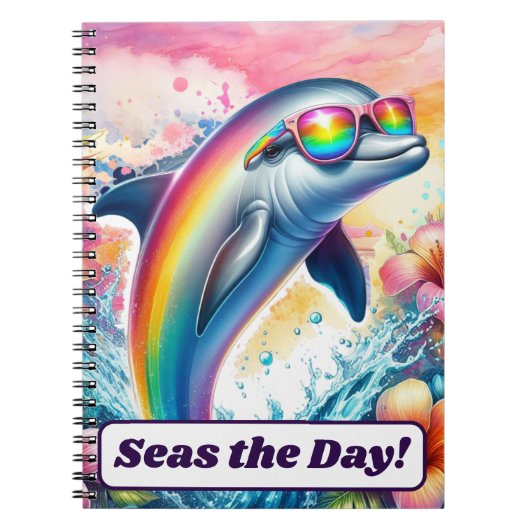 Rainbow Dolphin Seas the Day Girls Zurück in die S Notizblock (Vorderseite)