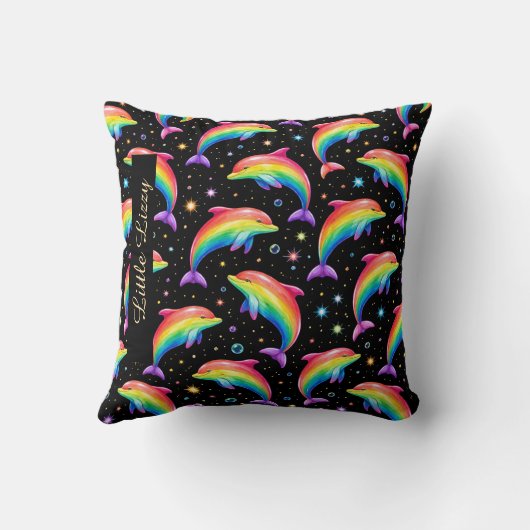 Rainbow Dolphin Throw Pillow – Customizable Name Kissen (Rückseite)