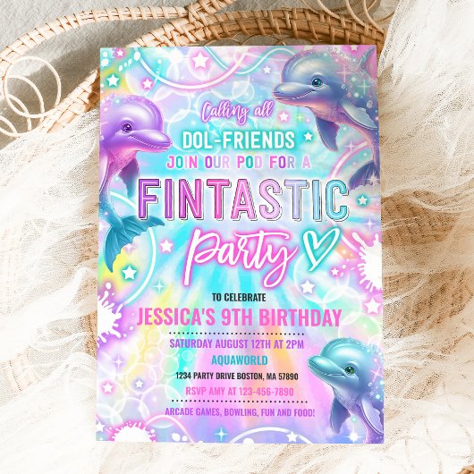 Rainbow Dolphin Under Sea Birthday Party Einladung