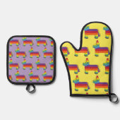 Rainbow Donkey Piñata Fiesta Geburtstagsparty Prix Ofenhandschuh & Topflappen-Set (Vorderseite)