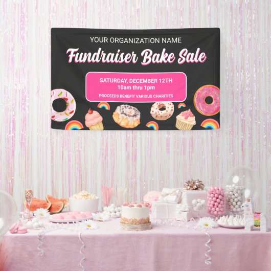 Rainbow Donut Cake PInk Fundraiser Bake Sale Banner (Party)