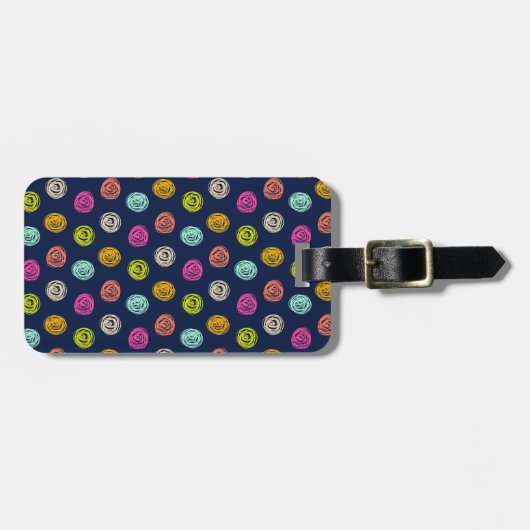 Rainbow Doodle Dot Confetti auf Navy Wrapping Pape Gepäckanhänger (Vorderseite horizontal)