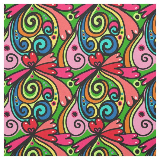 Rainbow Doodle Hearts Nahtlos farbig Stoff (Muster)