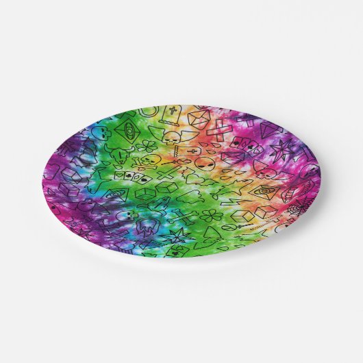 Rainbow Doodle Pappteller (Schrägansicht)