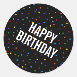 Rainbow Dots Black Happy Birthday Pattern Runder Aufkleber