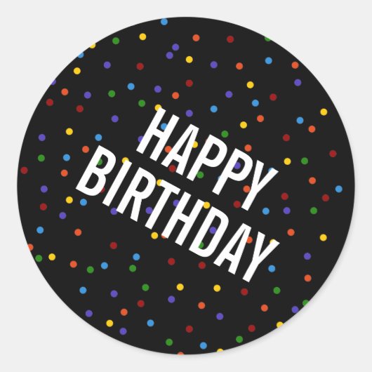 Rainbow Dots Black Happy Birthday Pattern Runder Aufkleber (Vorderseite)