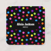 Rainbow Dots Bright Black Quadratische Visitenkarte (Vorderseite)