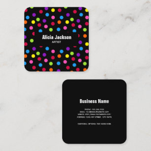Rainbow Dots Bright Black Quadratische Visitenkarte