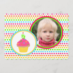 Rainbow Dots Foto Zweite Geburtstagsparty Einladung