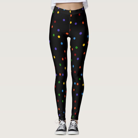 Rainbow Dots Polka Dot Black Confetti Leggings (Vorderseite)
