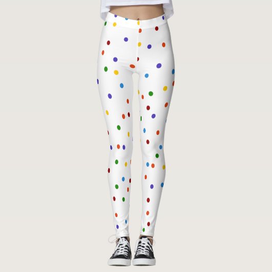 Rainbow Dots Polka Dot Confetti White Leggings (Vorderseite)