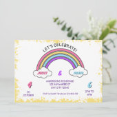 Rainbow Double Birthday Einladung (Stehend Vorderseite)