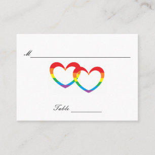 "Rainbow Double Hearts" Gästetischkarten Platzkarte