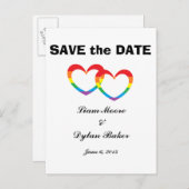"Rainbow Double Hearts" Save the Date Postkarten (Vorne/Hinten)