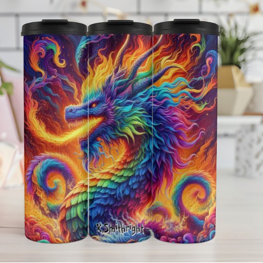 Rainbow Dragon Breathing Fire Thermosbecher