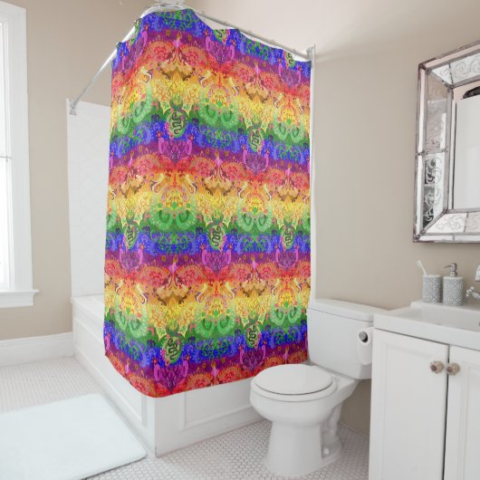 Rainbow Dragon Damask - Gay Pride Flag Colors Duschvorhang (Beispiel)