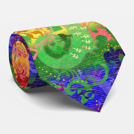 Rainbow Dragon Damask - Gay Pride Flag Colors Krawatte (Gerollt)