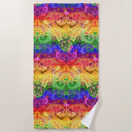 Rainbow Dragon Damask - Gay Pride Flag Colors Strandtuch (Vorderseite)