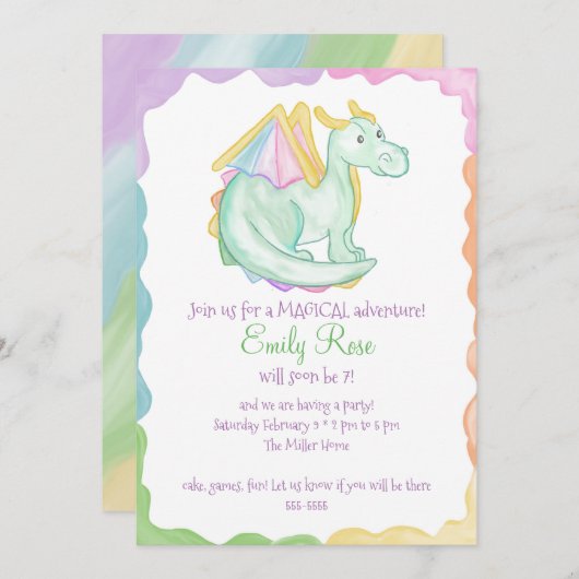 Rainbow Dragon Einladung (Vorne/Hinten)