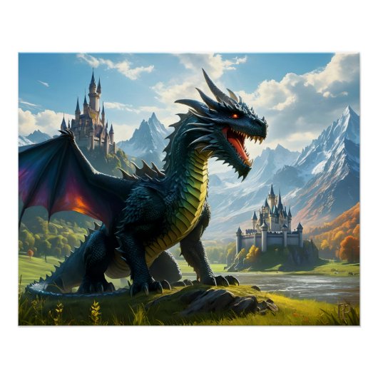 Rainbow Dragon in einem mystischen Land Poster (Vorderseite)