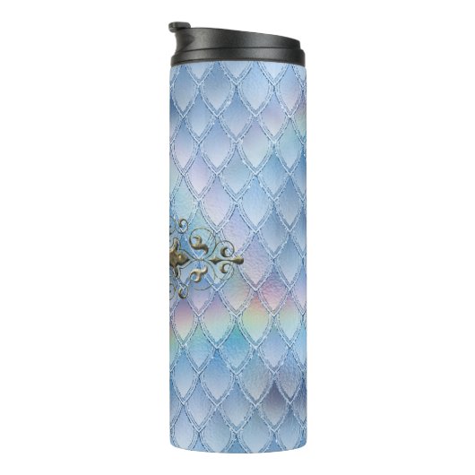 Rainbow Dragon Scales Gemstone Monogram Thermosbecher (Nach rechts gedreht)