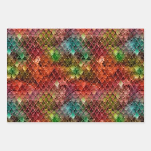 Rainbow Dragon Scales Geschenkpapier Set (Vorderseite)