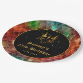 Rainbow Dragon Scales Gold Imitate Glitzer Geburts Pappteller (Schrägansicht)