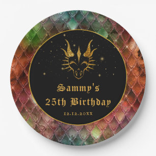 Rainbow Dragon Scales Gold Imitate Glitzer Geburts Pappteller