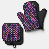 Rainbow Dragon Scales Oven Mitt Set (Vorderseite/Rückseite)