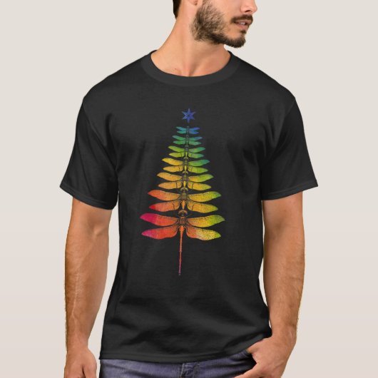Rainbow Dragonfly Christmas Tree Fairycore Aesthet T-Shirt (Vorderseite)