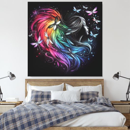 Rainbow Dragonfly Herz Leinwanddruck (Insitu (Schlafzimmer))