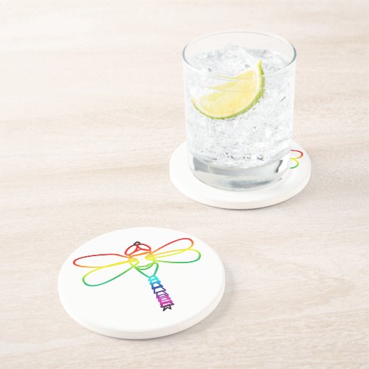 Rainbow Dragonfly-Untersetzer Sandstein Untersetzer (Seite)