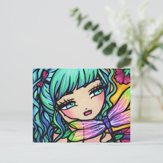 Rainbow Draquelly Flower Fairy Fantasy Postcard Postkarte (Stehend Vorderseite)