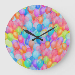 Rainbow Dreams: Watercolor Ballon Art Große Wanduhr