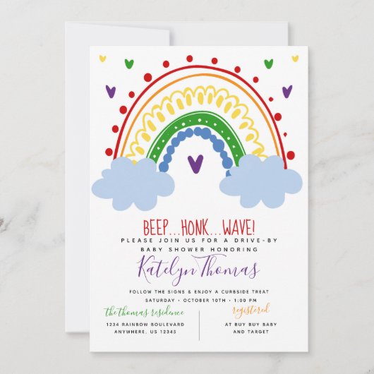 Rainbow Drive by Baby Shower Einladung (Vorderseite)