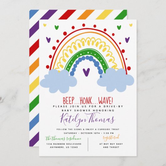 Rainbow Drive by Baby Shower Einladung (Vorne/Hinten)