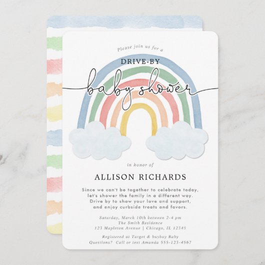 Rainbow-Drive-by-Drive durch Babydusche Einladung (Vorne/Hinten)