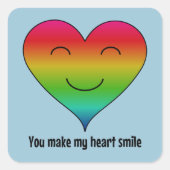 Rainbow, du bringst mein Herz zum Lächeln Quadratischer Aufkleber (Vorderseite)