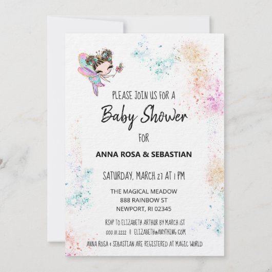 *~* Rainbow Dust Fairy Baby Girl Showeinladung Einladung (Rückseite)