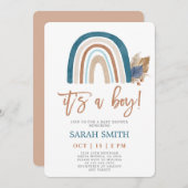 Rainbow Dusty Blue boho Baby Showboy Einladung (Vorne/Hinten)